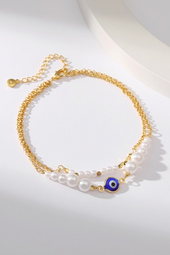 one pc two layer new pearl evil eye design metal anklet(length:22cm)
