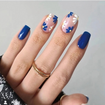 twenty four pcs new blue and white small flowers decor fake nails x3 boxes(contain 3pcs tapes)