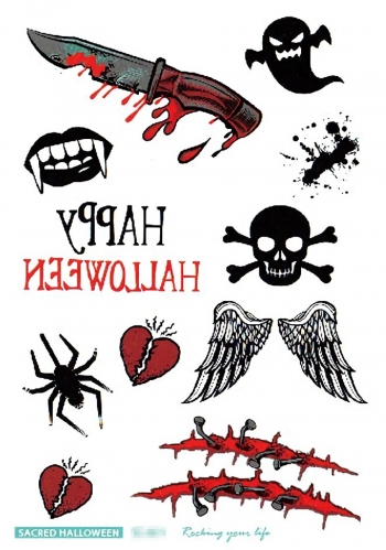 five pc set new halloween horror multi-element skull wound pumpkin bat party waterproof tattoo stickers(size:15*10.5 cm)