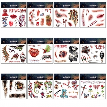 Twelve pc set new halloween multi-elements party face stickers(size:158*158 mm) #1#