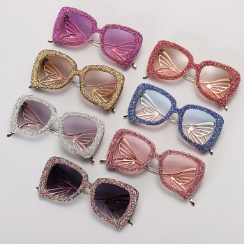 one pc new stylish seven colors rhinestone decor square frame butterfly wings glasses legs uv protection polarized sunglasses