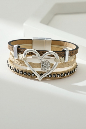 one pc new 4 colors vintage multilayer magnetic buckle heart shape decor rhinestone bracelet(length:18.5cm)