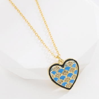 one pc new contrast color heart shape rhinestone decor stylish alloy necklace(length:45cm)