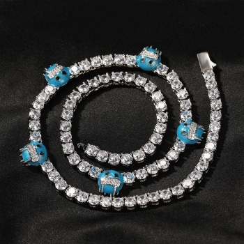 one pc new high quality hip hop 5mm rhinestone smiley tennis decor necklace(length:18 inch)