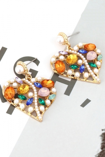 one pair new irregular rhinestone pearl heart shape earrings(size:4.3*3.2cm)