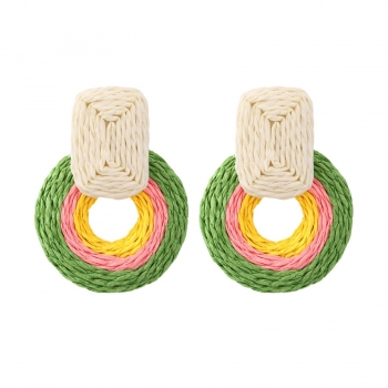 one pair new 5 colors hand-woven raffia hoop earrings(size:6.7*4.8cm)