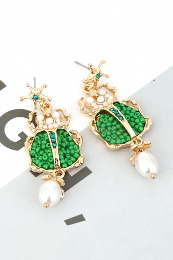 one pair new 2 colors retro pearl rhinestone ladybug earrings(size:6*2.1 cm)