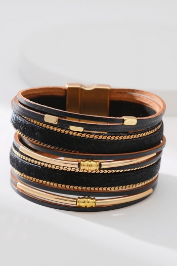 one pc new 4 colors bohemian multilayer leather wide-brimmed magnetic buckle horsehair leopard print bracelet(length:18.9cm)