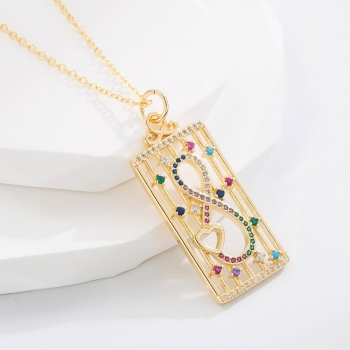 one pc new number 8 heart shape rhinestone decor stylish creative alloy necklace(length:45cm)