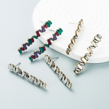 one pair new three colors geometric shape rhinestone decor stylish retro alloy earrings (length:4.8cm)