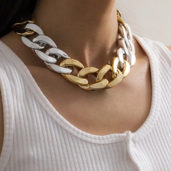 one pc new contrast color stitching metal chain hip hop fashion necklace(length:35cm+10cm)
