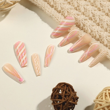 Twenty four pcs new christmas style glitter geometric lines decor long fake nails x3 boxes(contain 3pcs tapes)