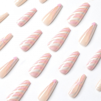 Twenty four pcs new christmas style glitter geometric lines decor long fake nails x3 boxes(contain 3pcs tapes)