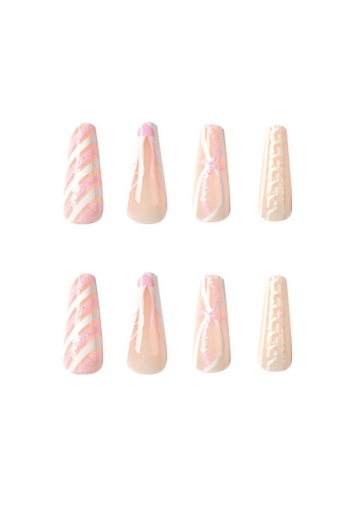 Twenty four pcs new christmas style glitter geometric lines decor long fake nails x3 boxes(contain 3pcs tapes)