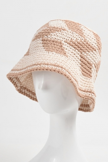 one pc new stylish winter two colors geometry pattern crochet bucket hat 56-58cm