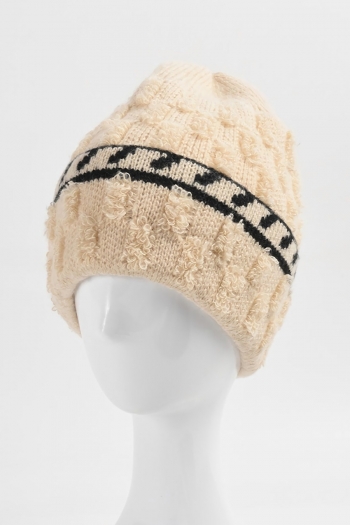 one pc new stylish winter four colors fixed printing ribbed knit warm beanie 56-58cm