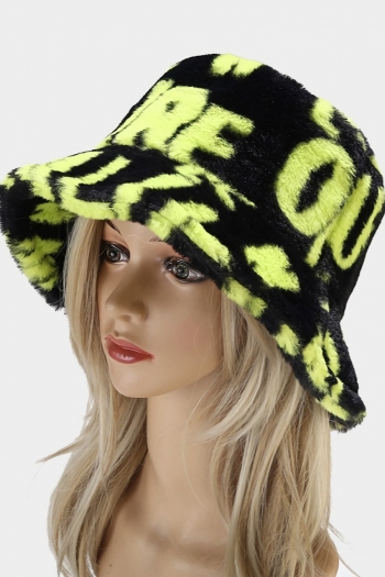 one pc new stylish winter four colors letter batch printing plush warm bucket hat 56-58cm