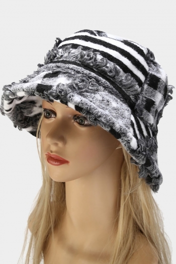 one pc new stylish winter geometry printing teddy fleece warm bucket hat 56-58cm