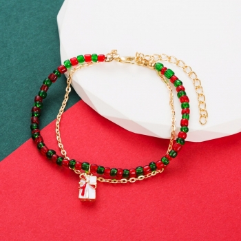 Christmas one pc new rectangle gift box bow-knot beads dripping oil stylish creative bracelet  (length:25cm)