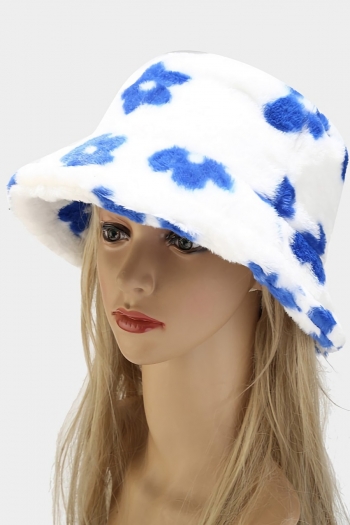 one pc new stylish five colors floral batch printing plush bucket hat 56-58cm