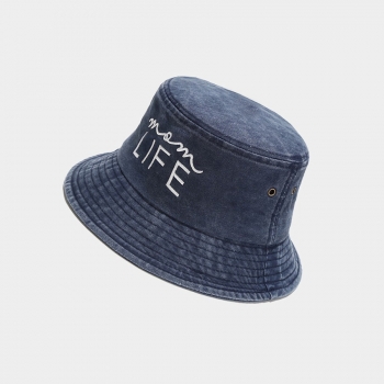 One pc new stylish six colors letter embroidery denim bucket hat 56-58cm