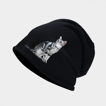 One pc new stylish three colors cat printing knitted beanie