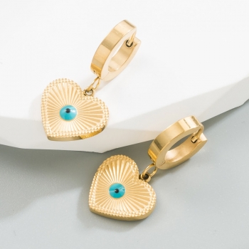 One pair new heart evil eye dripping oil stylish creative alloy earrings (length:2.8cm)