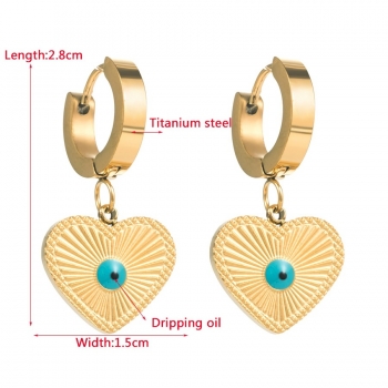 One pair new heart evil eye dripping oil stylish creative alloy earrings (length:2.8cm)