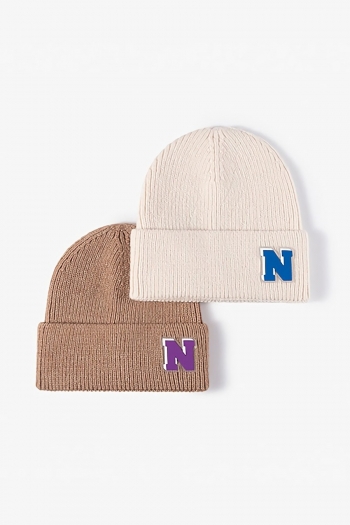 one pc new stylish winter nine colors n letter applique knitted beanie 54-60cm