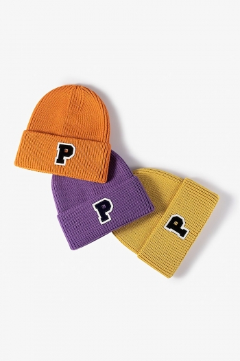 one pc new stylish winter nine colors p letter applique knitted beanie 54-60cm