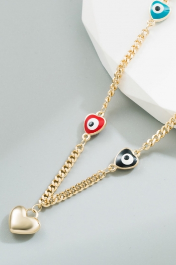 One pc new three colors evil eye heart dripping oil stylish creative hip-hop necklace (length:45cm)