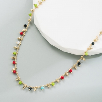 One pc new three colors contrast color beads stylish retro necklace (length:45cm)