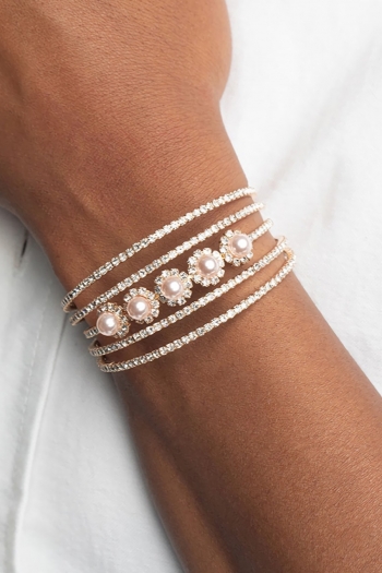 one pc new bridal wedding multilayer cutout rhinestone pearl bracelet