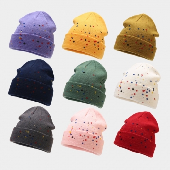 one pc new stylish winter twelve colors warm dot printing casual knitted beanie 56-60cm
