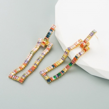 One pair new two colors rectangle shape rhinestone stylish pretty creative earrings (length:6.3cm)