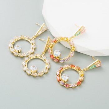 one pair new two colors geometric shape rhinestone decor stylish creative hoop earrings (length:4.5cm)