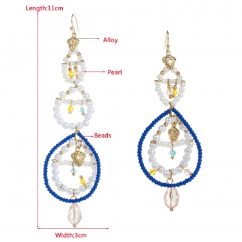 One pair new contrast color geometric shape beads pearl stylish classic alloy earrings (length:11cm)