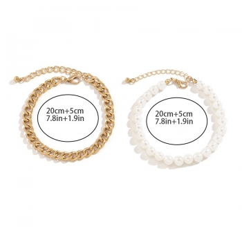 Two pc set new peal metal chain fashion all-match anklet(length:20cm+5cm)