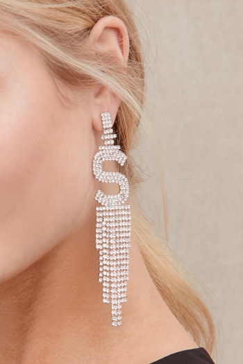 one pair new s-letter rhinestone metal tassel sexy earrings