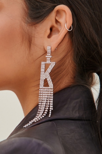 one pair new k-letter rhinestone metal tassel sexy earrings