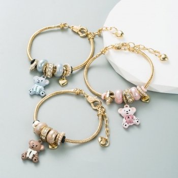 one pc new three colors bear geometric shape rhinestone pearl stylish creative cute alloy adjustable bracelet (length:22cm)