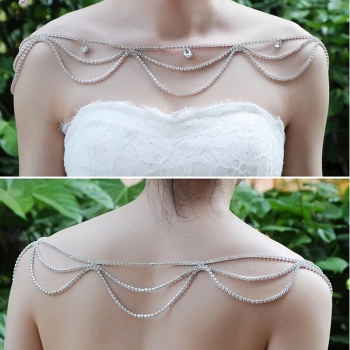 One pc new ethnic style multilayer rhinestone metal sexy bridal wedding shoulder chain body chain