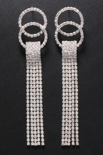 One pair new 2 colors best sellers tassel rhinestone metal hoop earrings