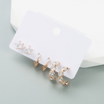 Three pairs set new star hoop shape rhinestone stylish creative alloy earrings (length:1.5cm)