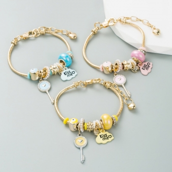 one pc new three colors key letter geometric pearl rhinestone stylish sweet alloy bracelet (length:22cm)