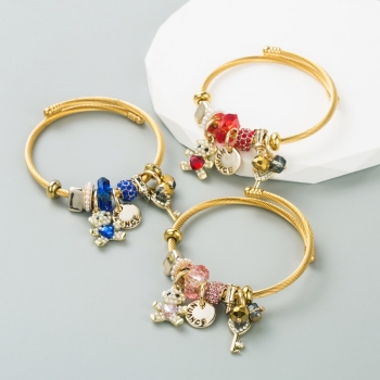 one pc new three colors bear key letter rhinestone stylish cute alloy bracelet (length:22cm)
