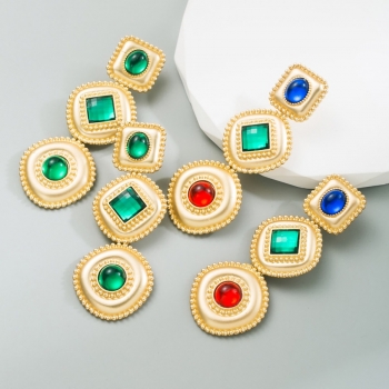 one pair new two colors contrast color geometric shape stylish retro alloy earrings (length:8cm)