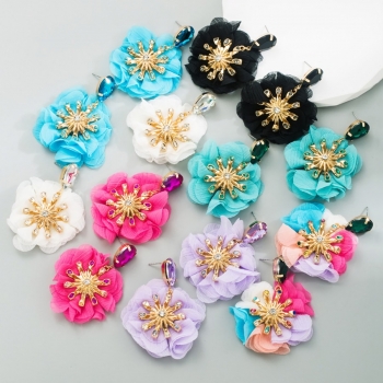 one pair new seven colors flower shape geometric rhinestone stylish pretty alloy earrings (length:6.5cm)