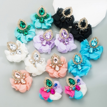 one pair new seven colors flower water drop shape rhinestone stylish creative bohemian earrings (length:5.5cm)