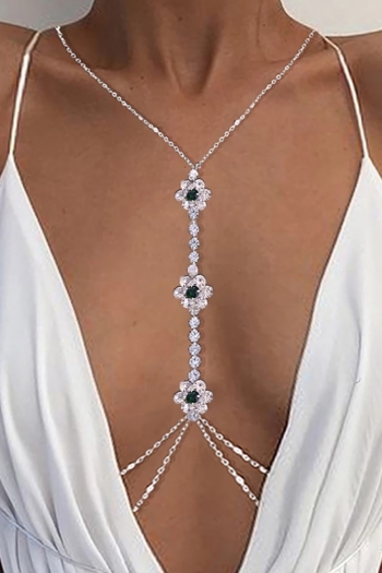one pc new 2 colors rhinestone flower metal chain sexy ajustable body chain